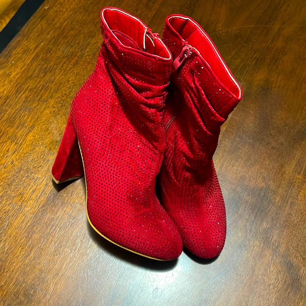 red sequin 4 inch booties